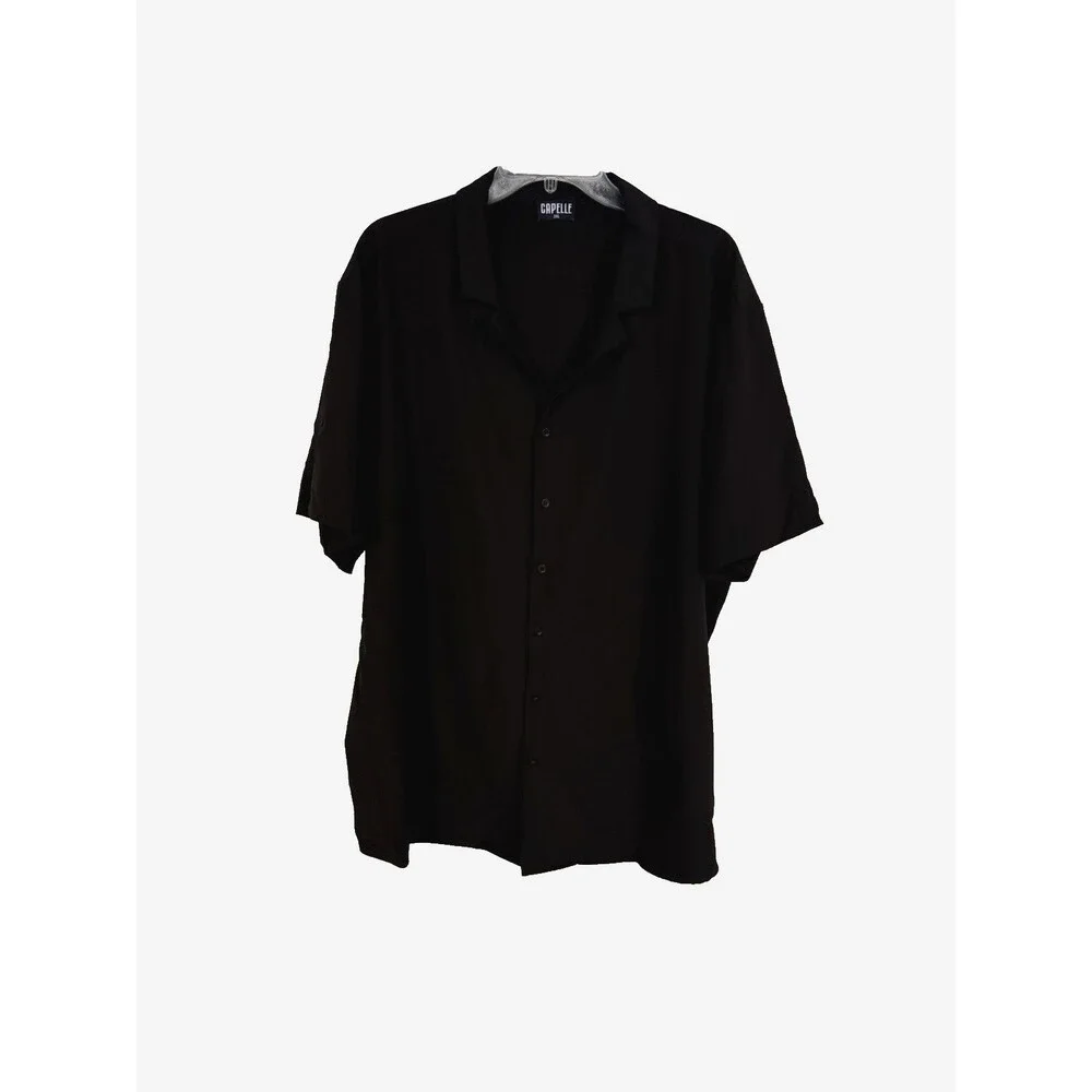 CAPELLE Men's Miami IPANEMA button down Collar shirt in black short sleeve XXL